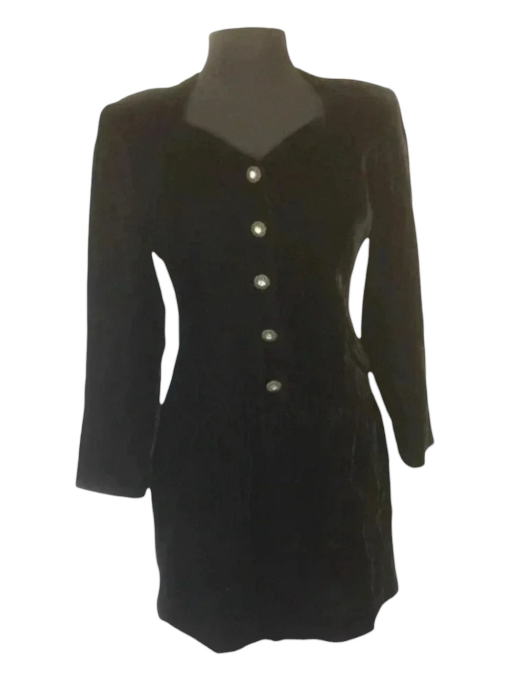 Liz Claiborne Vintage Womens Petite Black Velvet Dress Long Sleeve